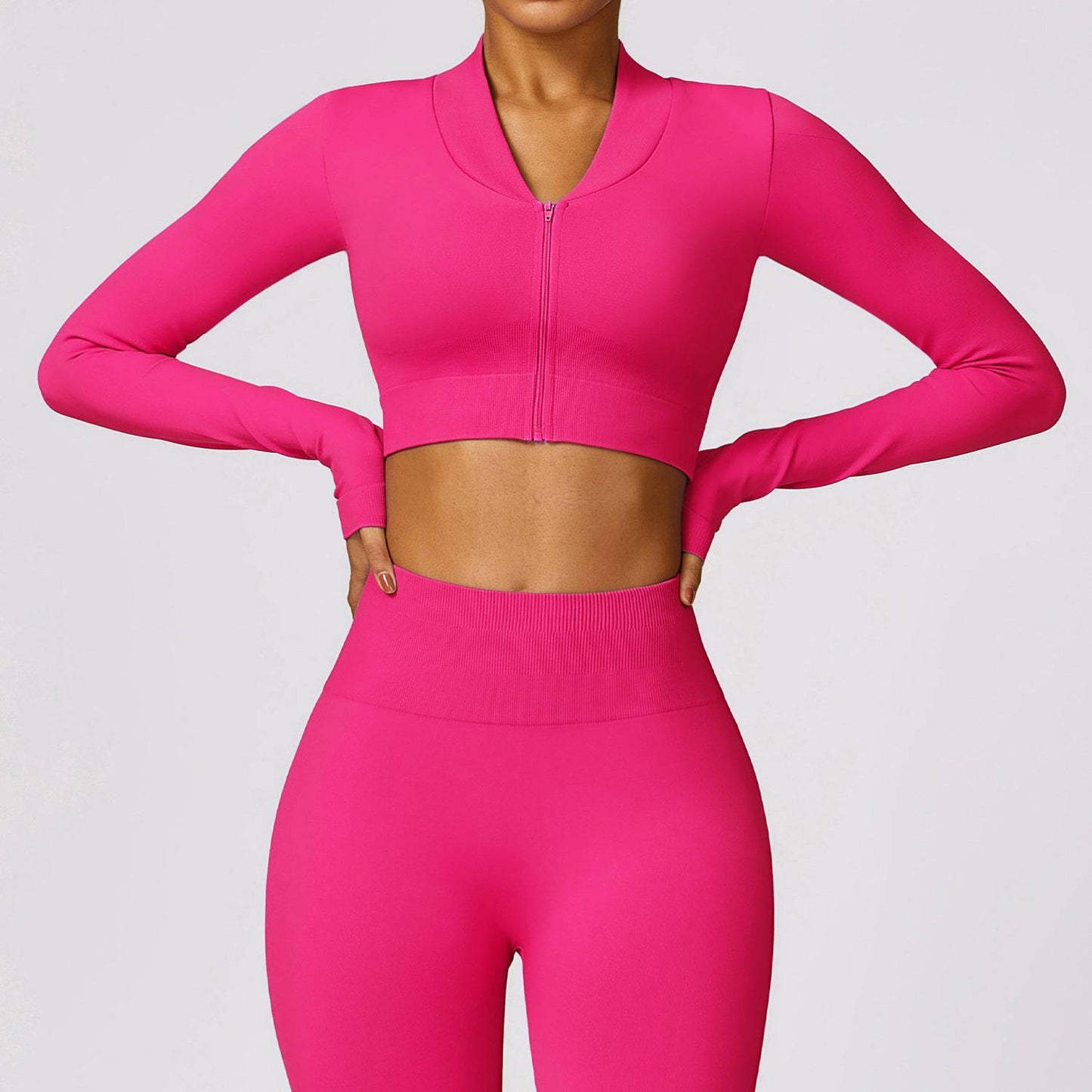 Seamless Nylon Long Sleeve Sports Jacket for Women  S Rose Red 