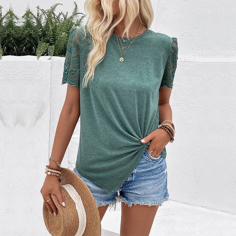 Solid Color Short Sleeve Women's T-shirt for Summer  S Green 