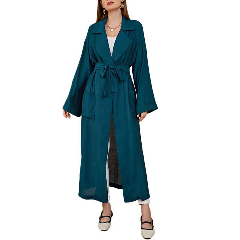 High-Quality Elegant French Spring/Autumn Windbreaker Coat for Women  S Blue 