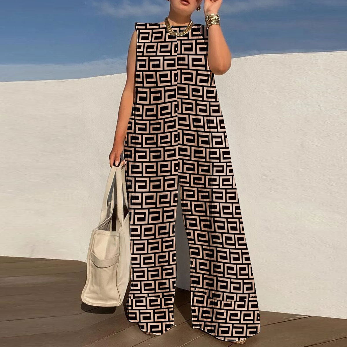 Plus Size Casual Wide Leg Printed Jumpsuit - Wild Amber Fashion