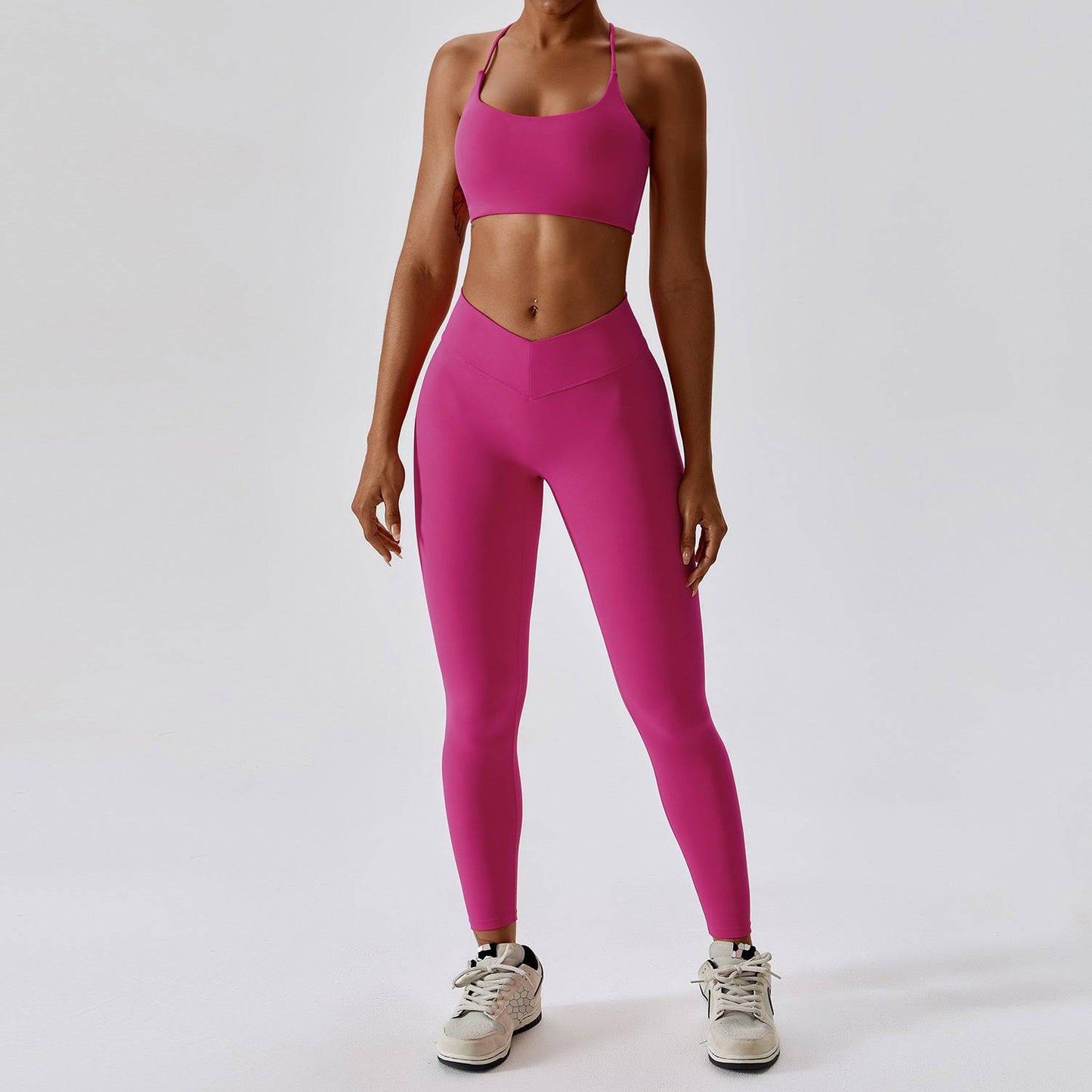 Stylish and Comfortable Yoga Clothes with Sexy Back Design for Women  8/S Spaghetti Strap Bra Trousers Magenta 