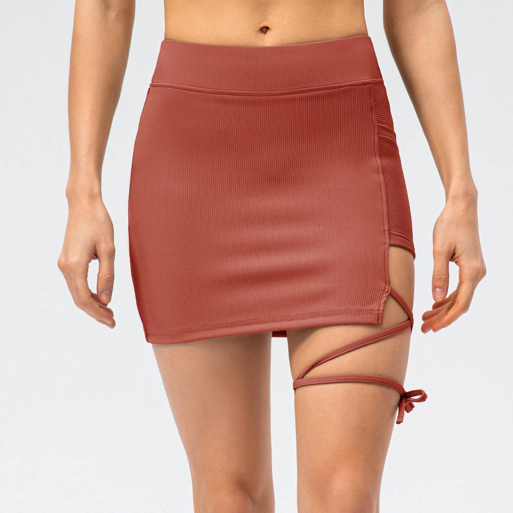 Sporty Slim Fit Lace-Up Nylon Tennis Skirt  2 Brick Red 