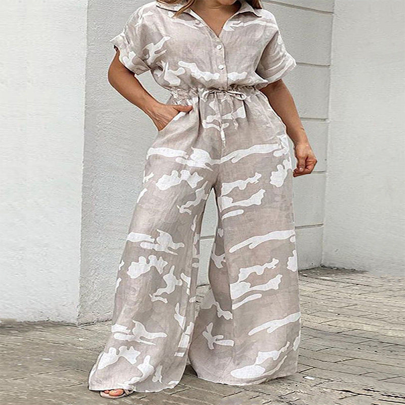 Plus Size Women Clothes Autumn Short Sleeved Jumpsuit - Wild Amber Fashion