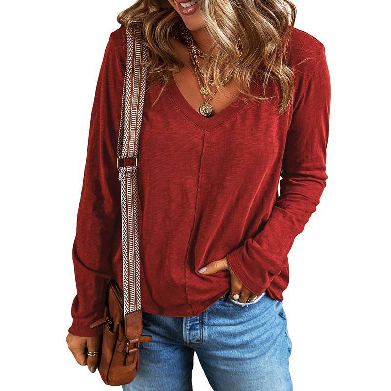 Elegant V-Neck Long Sleeve Casual Sweater for Women  S Brown 