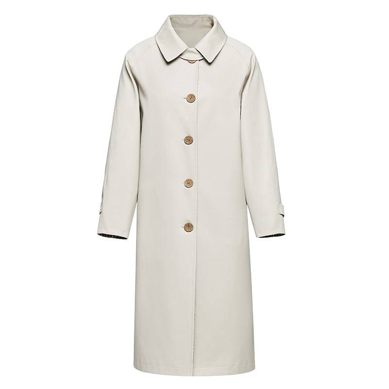 Women's Plaid Single Breasted Long Trench Coat for Autumn/Winter  S Stone White 