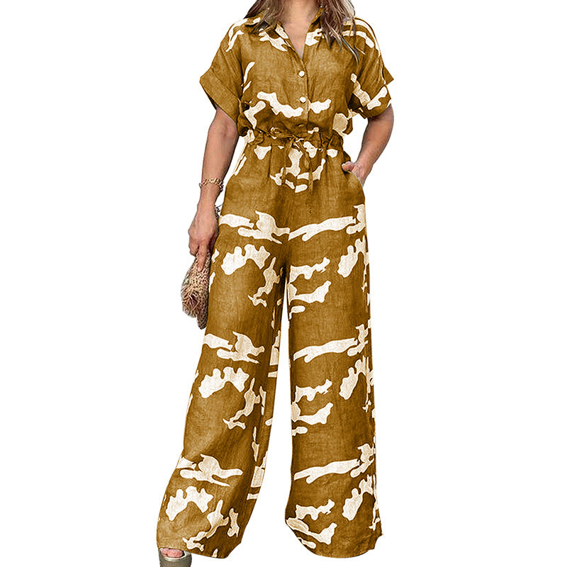 Plus Size Women Clothes Autumn Short Sleeved Jumpsuit - Wild Amber Fashion