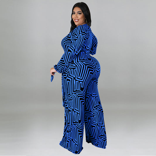 Plus Size Women Clothes Long Sleeve One Piece Straight Leg Pants - Wild Amber Fashion