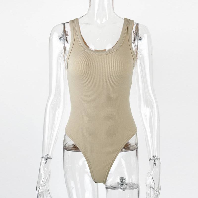 Sleek Sleeveless Summer Fitness Leotard in Ribbed Rayon Blend  S Apricot 