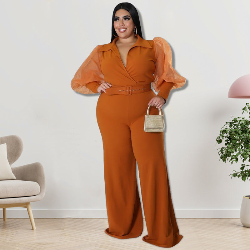 Plus Size Women Clothes Spring Collar Jumpsuit - Wild Amber Fashion