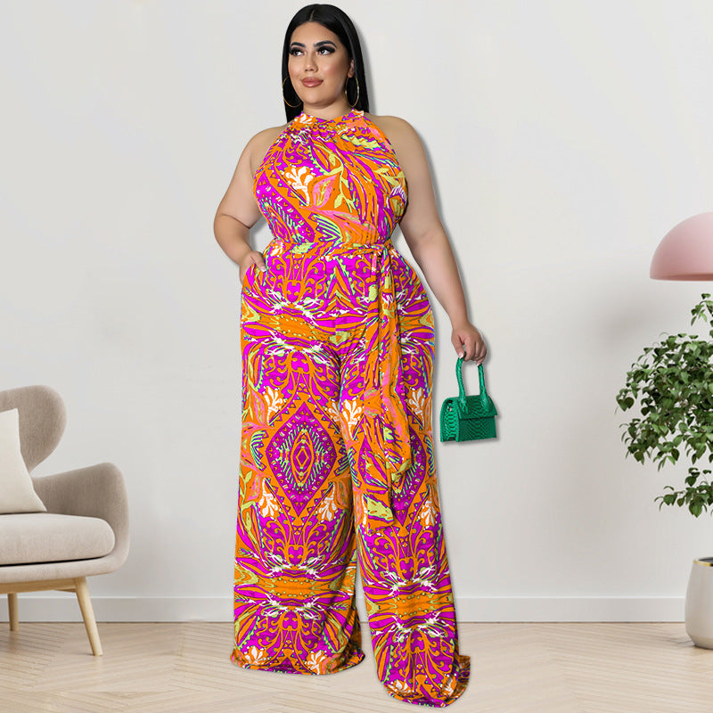 Plus Size Women Clothes Printing Collar Jumpsuit - Wild Amber Fashion