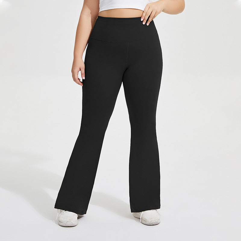 Stylish Plus Size Bell Bottom Yoga Pants with Peach Hip Raise  欧美1XL Black 