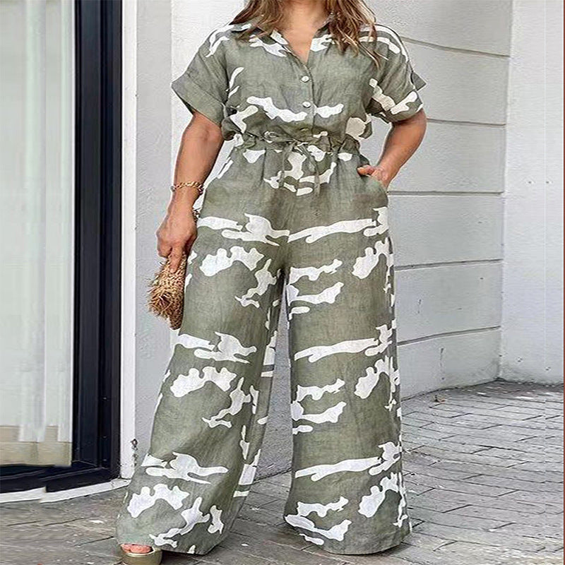 Plus Size Women Clothes Autumn Short Sleeved Jumpsuit - Wild Amber Fashion