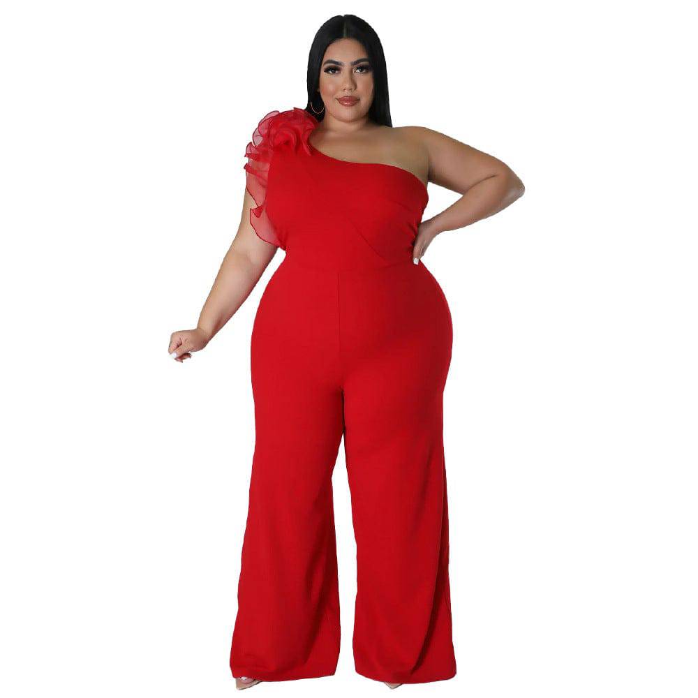 Plus Size Women Clothes One Shoulder Voile Wide Leg Pants for Women - Wild Amber Fashion