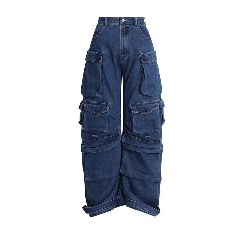 Street Style Hip Hop Cargo Pants with Multiple Pockets  S Blue 