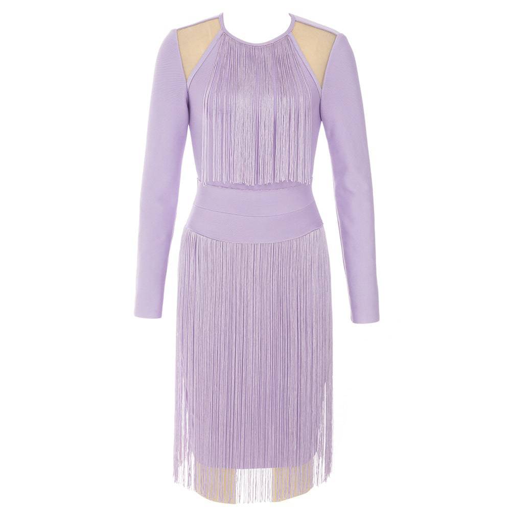 Sexy Halter Cutout Tassel Bodycon Dress  XS Lavender Purple 