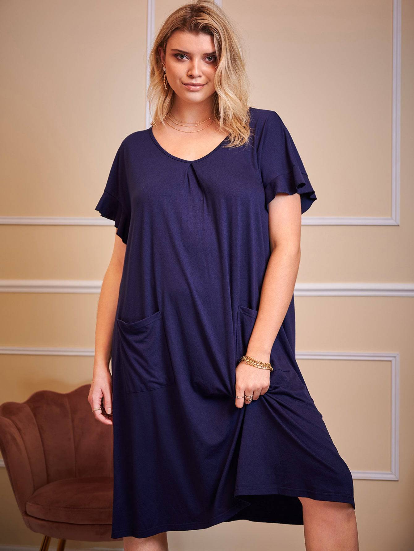 Plus Size Summer Women Clothing Dress Casual Home Pajamas Pocket Long Short Sleeve Nightdress for Women - Wild Amber Fashion