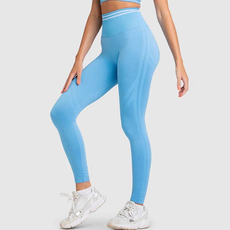 Sculpted Beauty High Waist Yoga Pants with Seamless Knit & Moisture-Wicking Fabric  S Lake Blue Trousers 