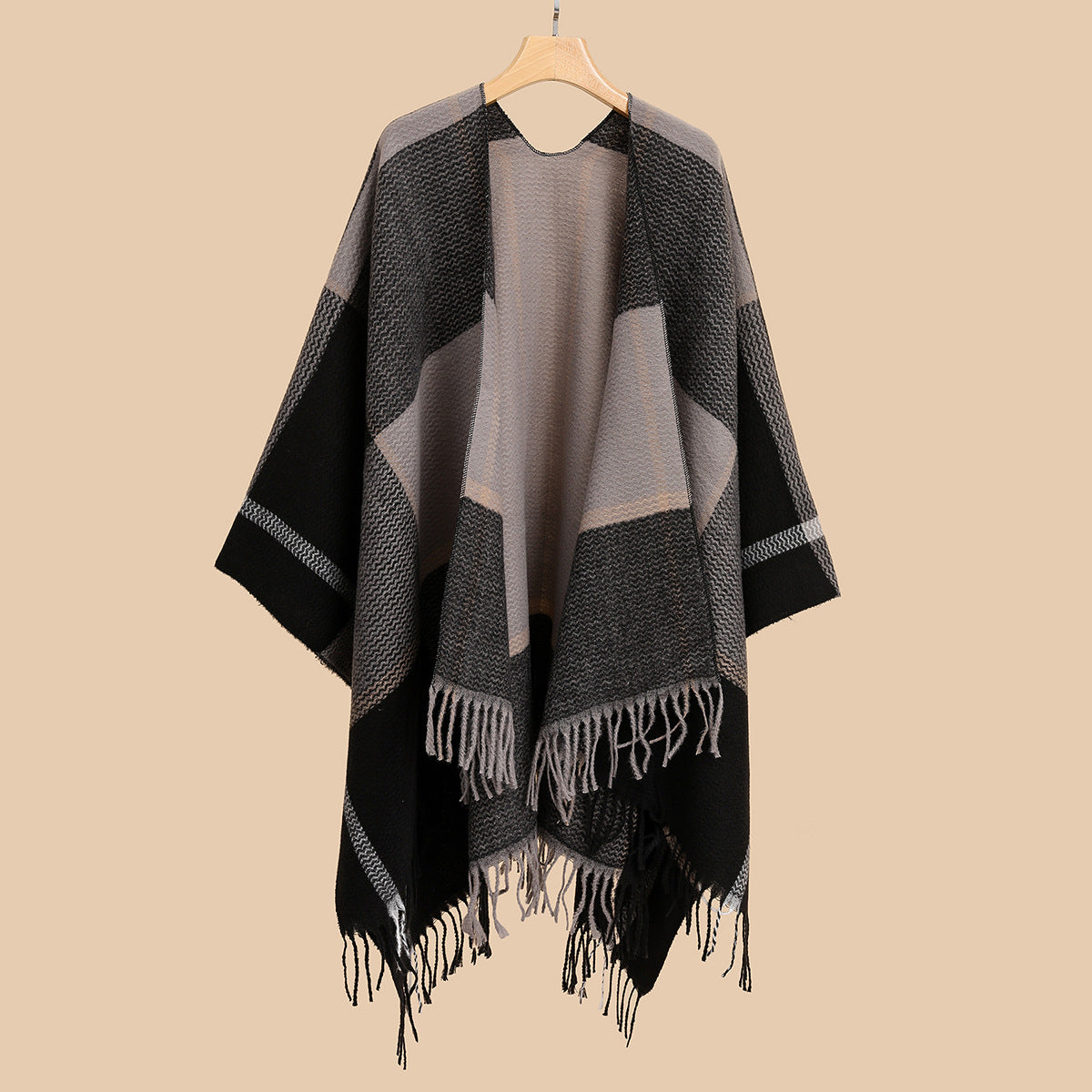 Best Seller Shawl Plaid Double Sided Cape Cloak Fleece Lined Thick Split Towel - Wild Amber Fashion