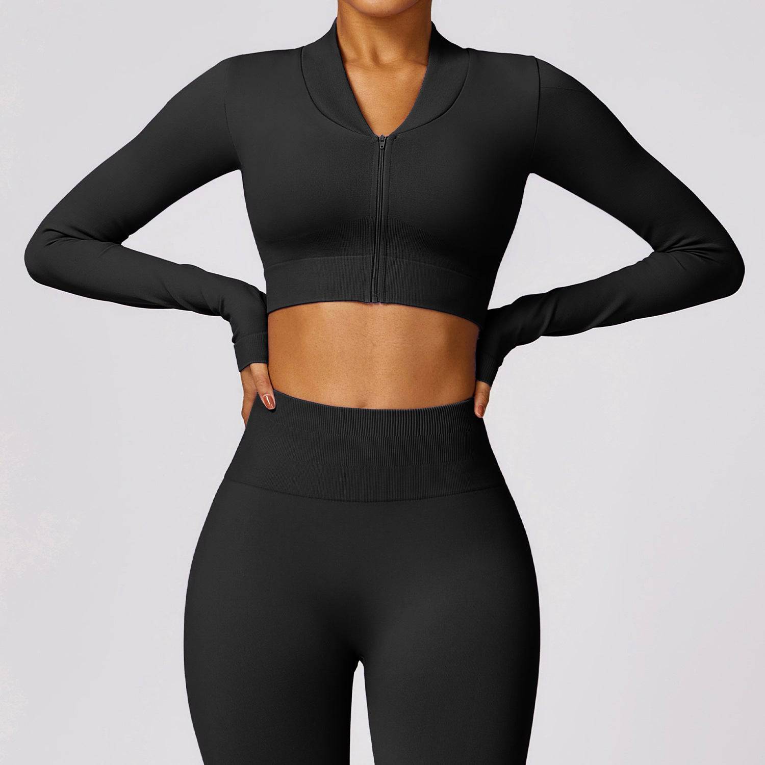 Seamless Nylon Long Sleeve Sports Jacket for Women  S Black 