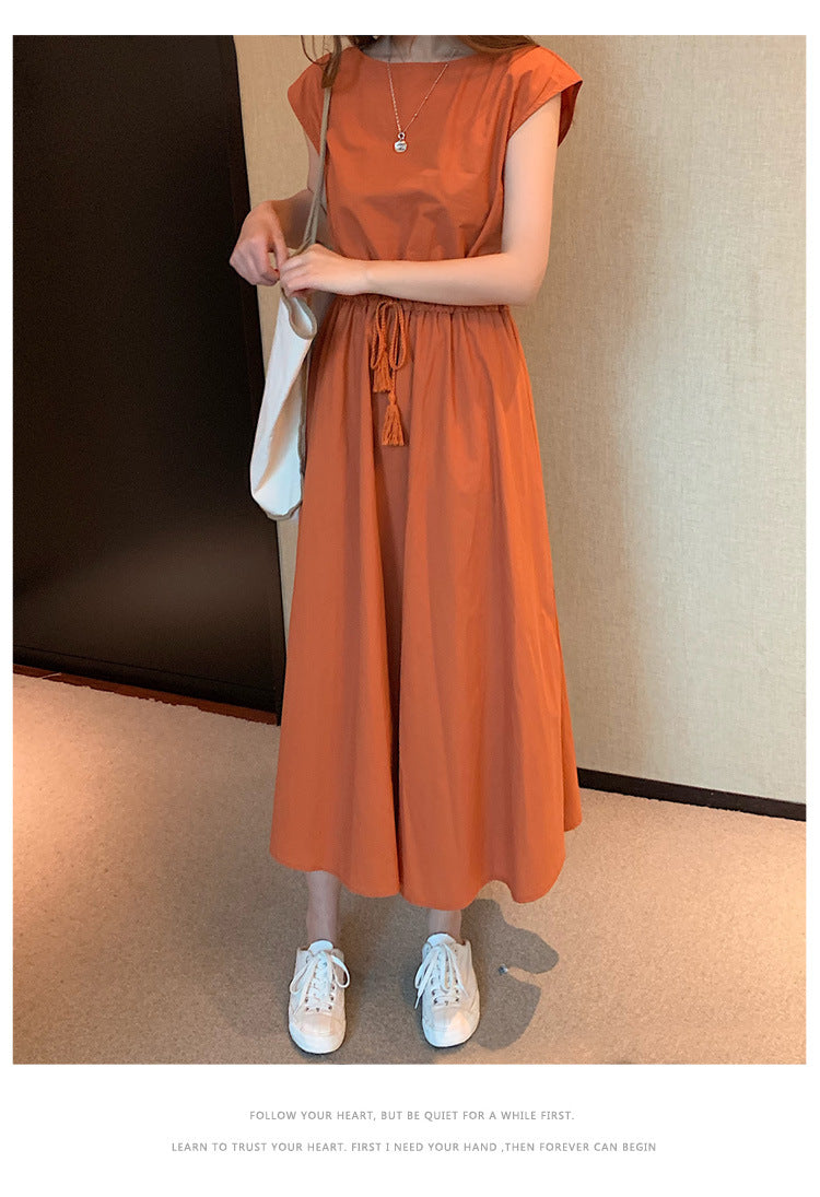 Retro Dress Women Summer Gentle Elegant Can Waist Trimming Loose plus Size Cotton Linen Large Swing Dress - Wild Amber Fashion