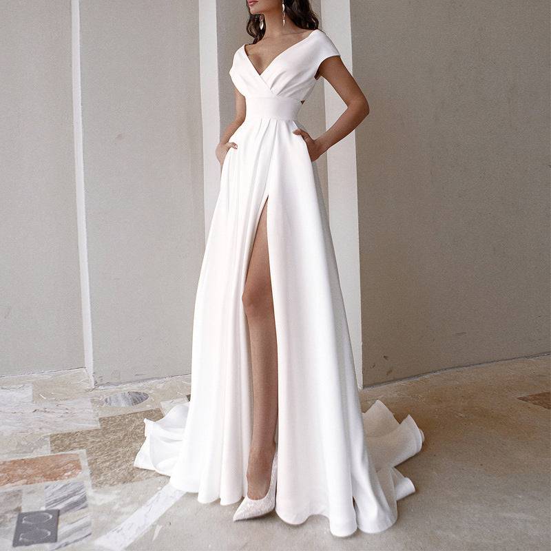 Elegant White Wrapped Maxi Dress with Ruffled Detail  S White 