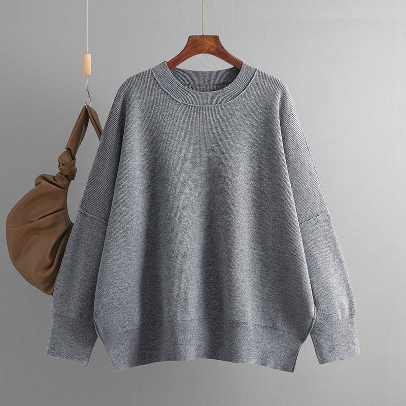 Loose Knit Solid Color Pullover for Women's Fall/Winter Wardrobe  One Size Gray 