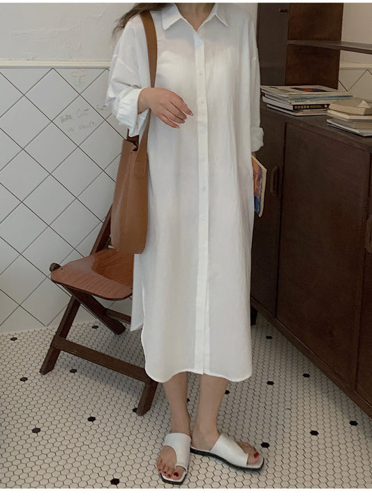 Shirt Dress High Grade Summer Women Niche Age Reducing Solid Color Loose Fitting Maxi Dress - Wild Amber Fashion