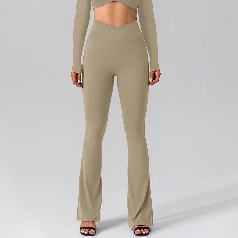 Peach Hip Lifting High-Waisted Bell Bottom Yoga Pants  S Khaki 