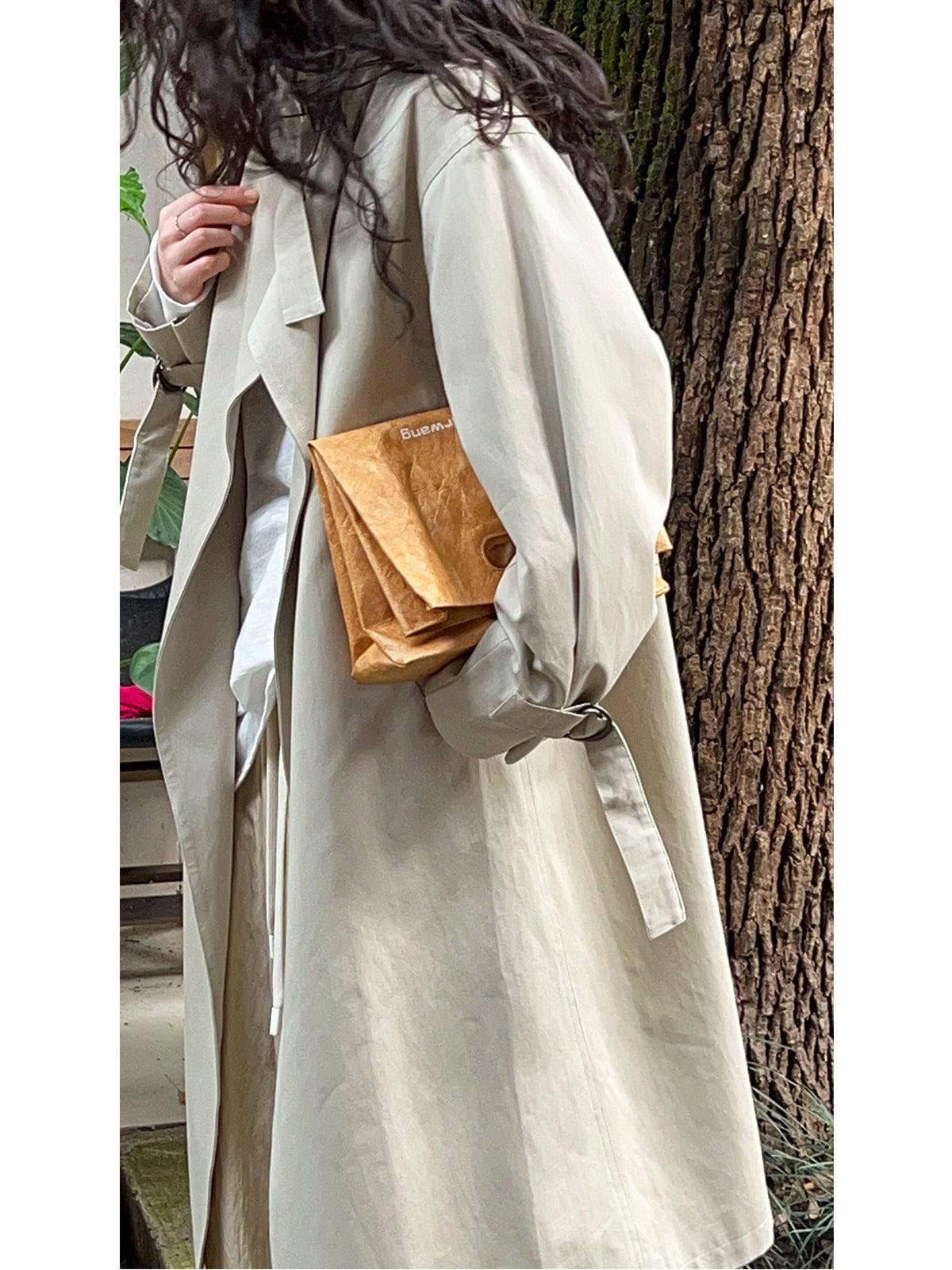 Mid-Length British Cotton Trench Coat for Women  M Apricot 