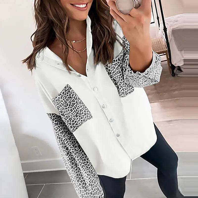 Leopard Print Long Sleeve Shacket Cardigan for Women  S White 