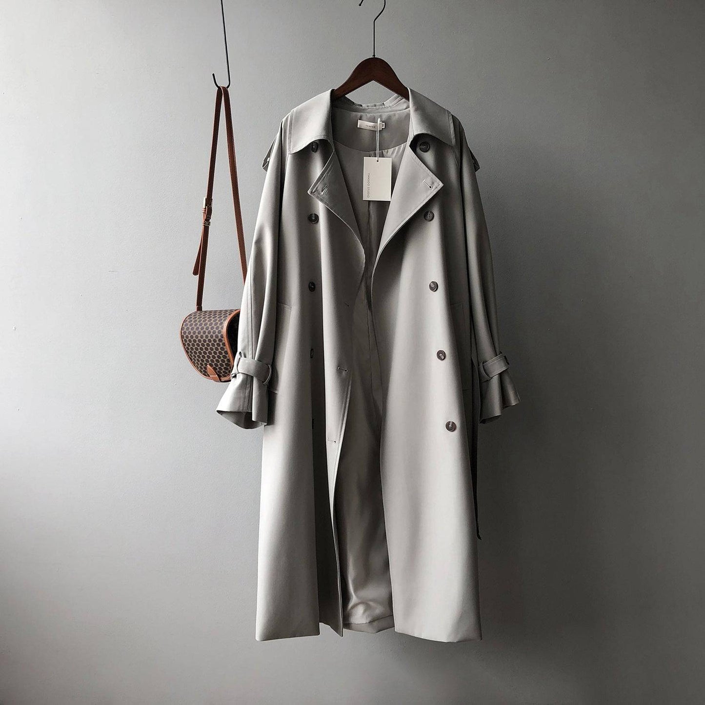 Long Trench Coat for Women Autumn Korean Elegant Loose Waist Tight Slimming Casual Coat for Women  M Mud Gray 