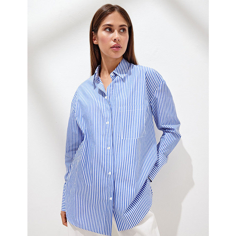 Solid Color Striped Shirt Summer Trendy Joker Loose Polo Striped Shirt - Wild Amber Fashion