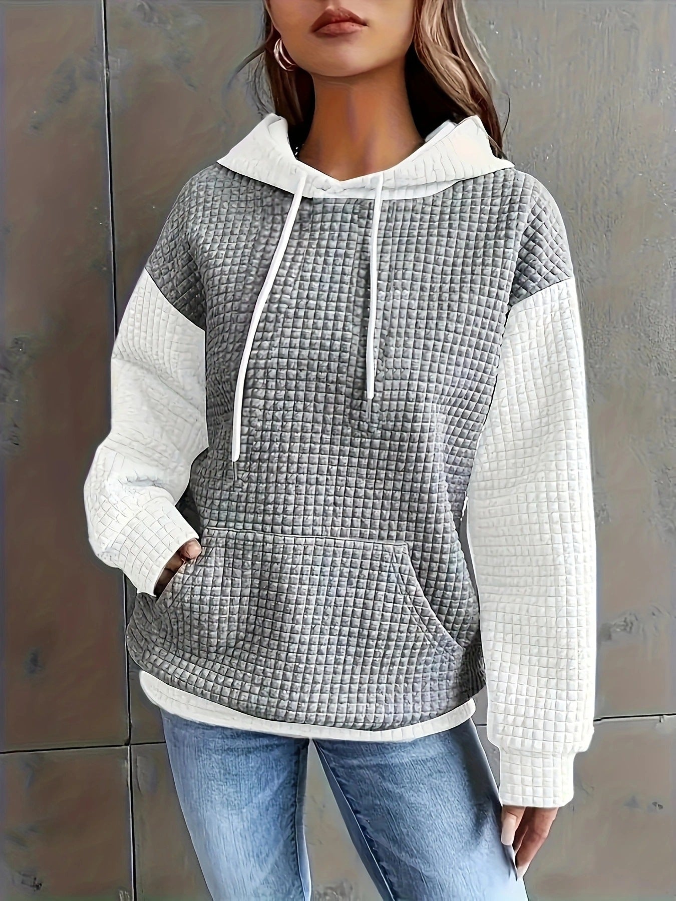 Plus Size Autumn Winter Loose Casual Loose Block Splicing Pullover Hooded All Matching Hoodie Popular Coat Women Clothing - Wild Amber Fashion