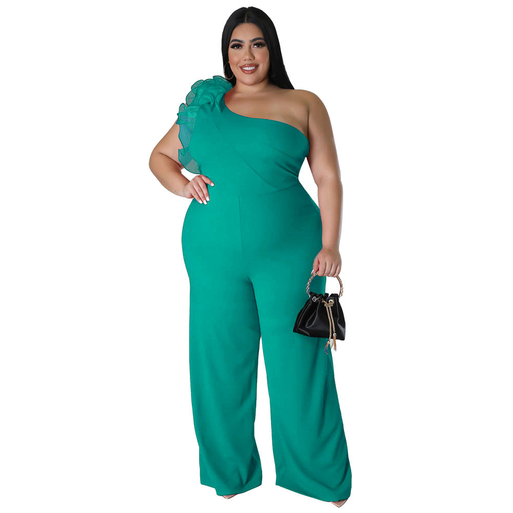 Plus Size Women Clothes One Shoulder Voile Wide Leg Pants for Women - Wild Amber Fashion