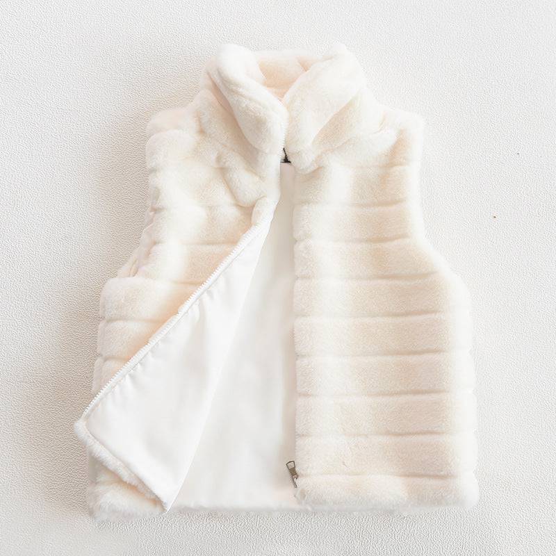 Faux Fur Vest with Cozy Stand Collar for Women  S Ivory 