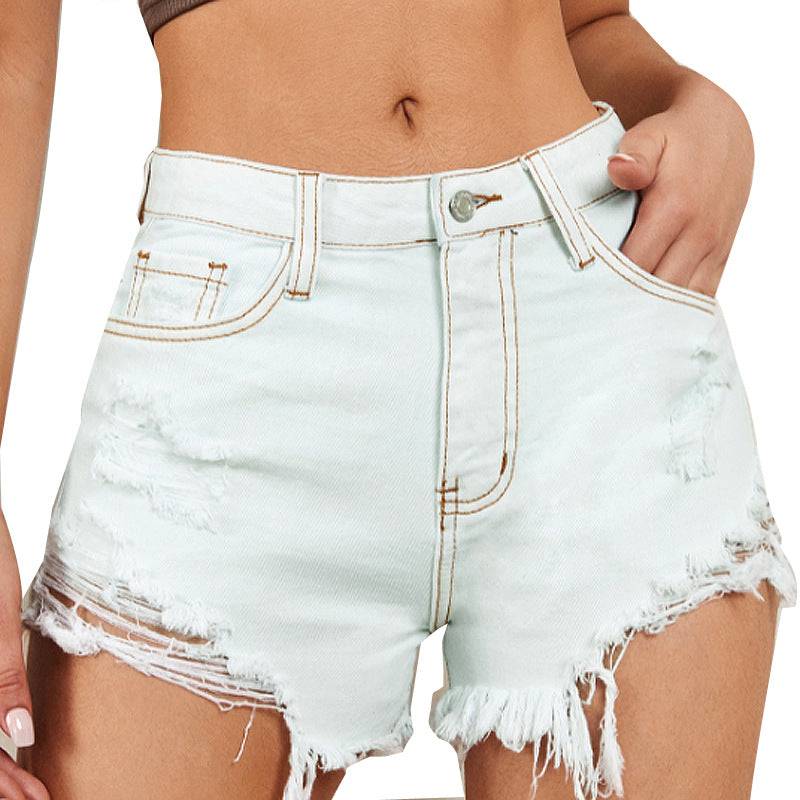 Sexy High-Rise Denim Shorts for Women with Ripped and Frayed Details  XS White 