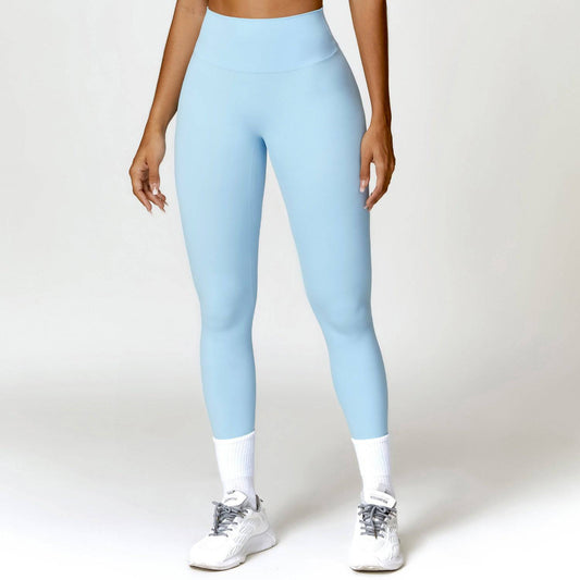 Slim Fit High Waist Yoga Pants with Quick Drying Brushed Fabric and Belly-Hugging Design  S Sky Blue 