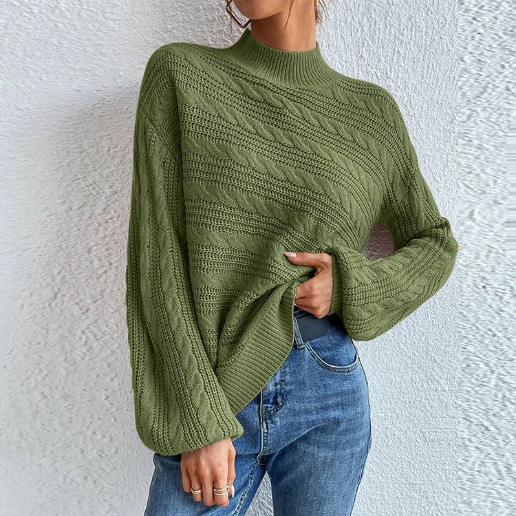 Twist Neck Pullover Sweater for Women in Solid Color with Loose Fit  S Army Green 