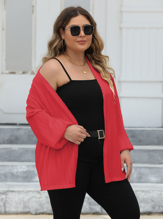 Plus Size Women Cardigan Women Wave Striped Casual Loose Jacket Comfortable Top Lantern Sleeve Air Conditioning Shirt - Wild Amber Fashion