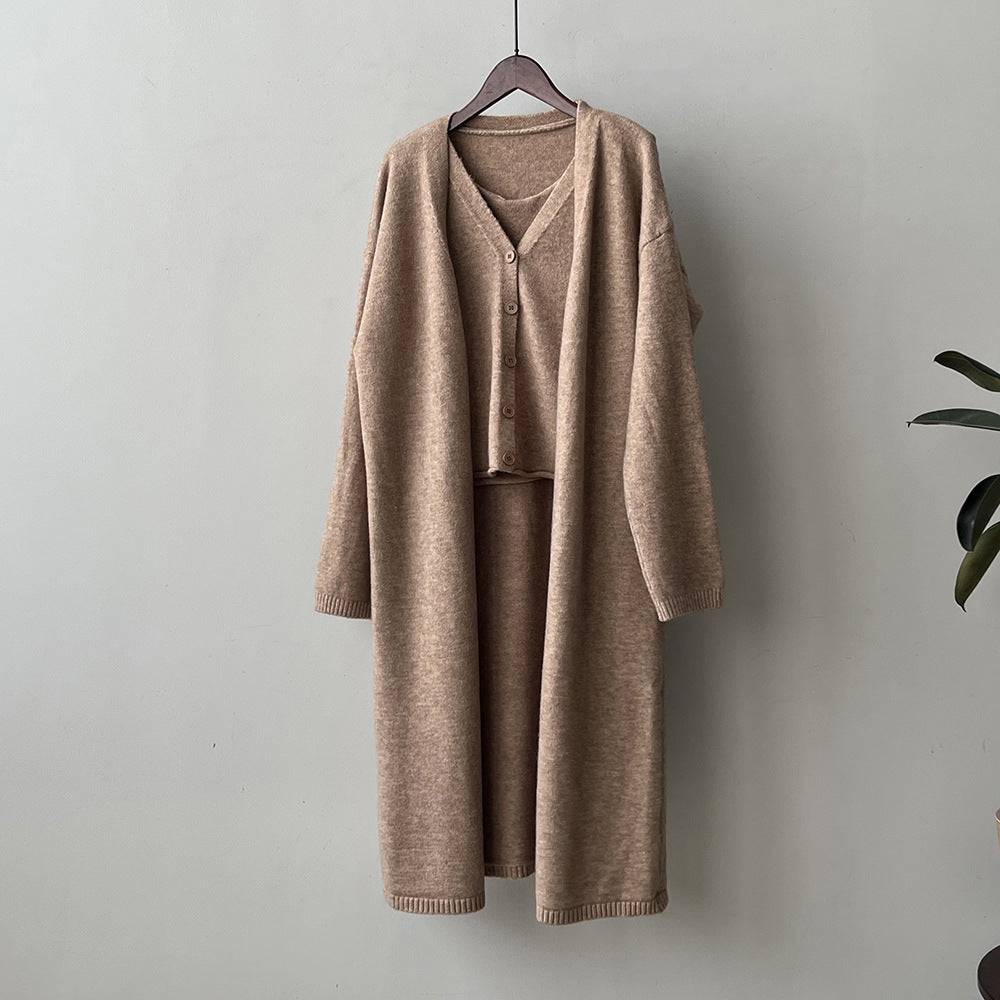 Korean Sweater Cardigan Suit Women Fall Coat Vest Vest Two Piece Set  One Size camel 