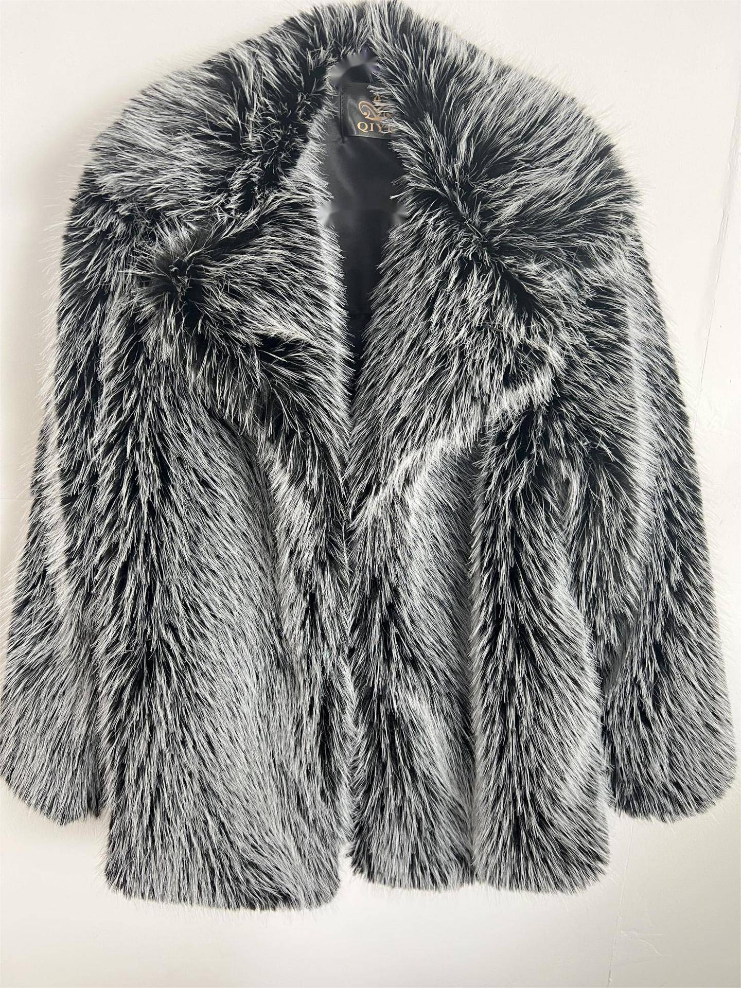 Elegant Mid-Length Faux Fur Coat for Stylish Winter Comfort  S Gray 