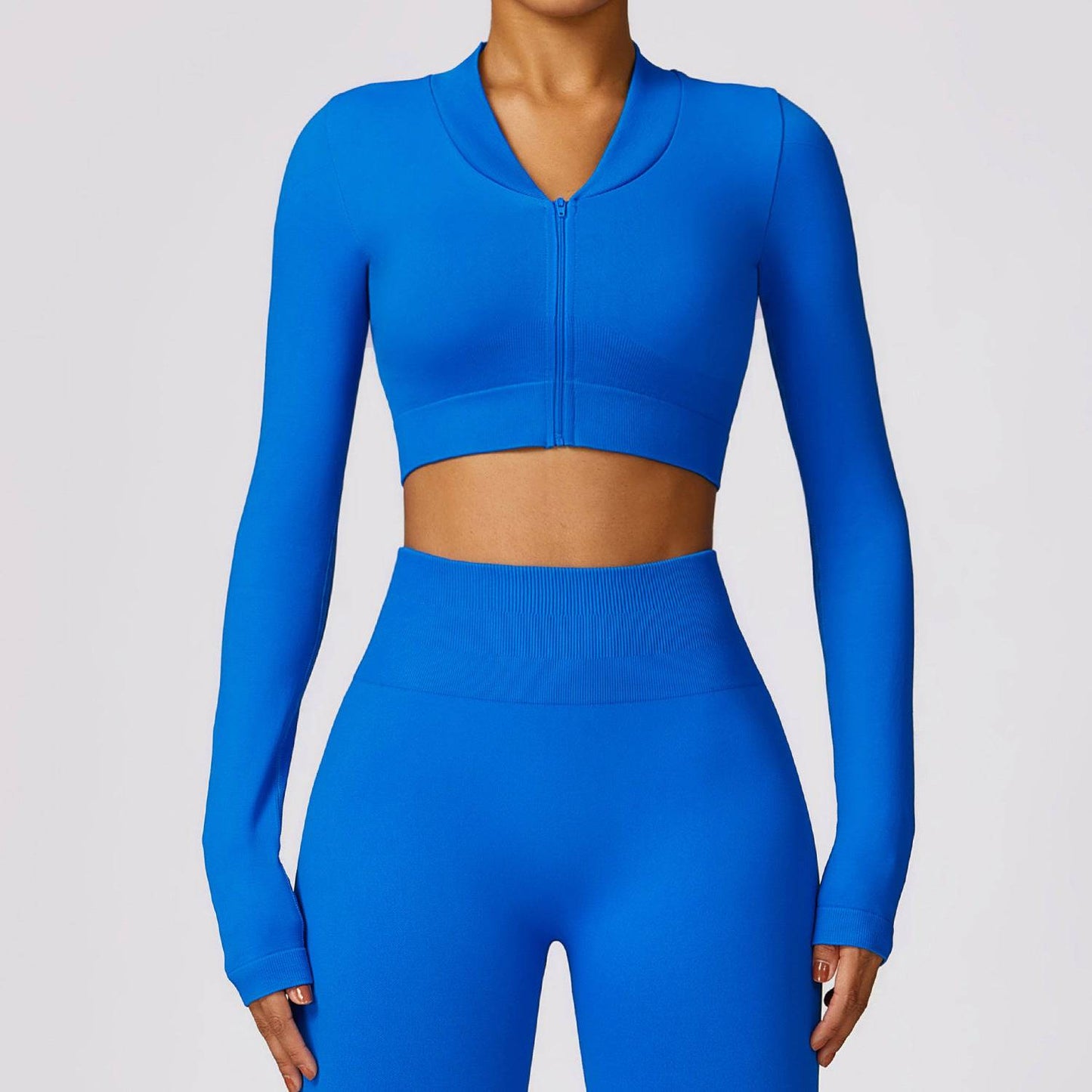 Seamless Nylon Long Sleeve Sports Jacket for Women  S Blue 