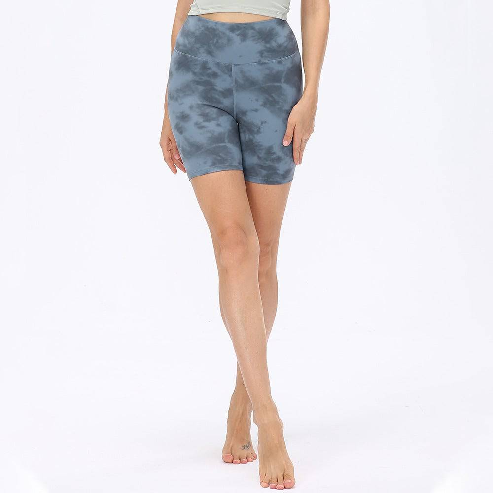 Sculpted Fit Yoga Shorts with Double-Sided Brushed Texture  4 Tie-Dye Blue 