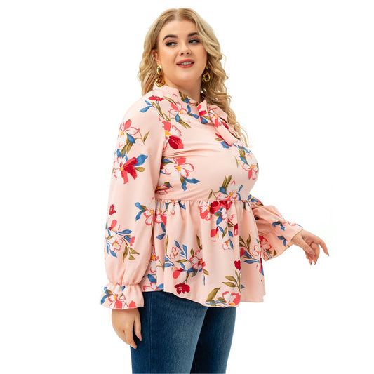 Plus Size Women Clothing Spring Autumn Full Figured Girl Long Sleeve Printed Top - Wild Amber Fashion