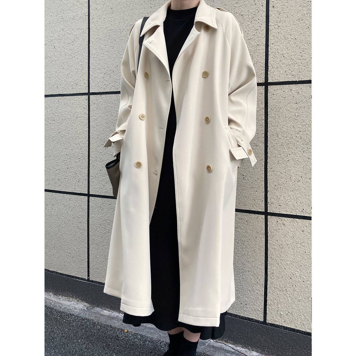 Main Promotion Autumn Draping British Loose Mid-Length over the Knee Trench Coat Female  S Beige 