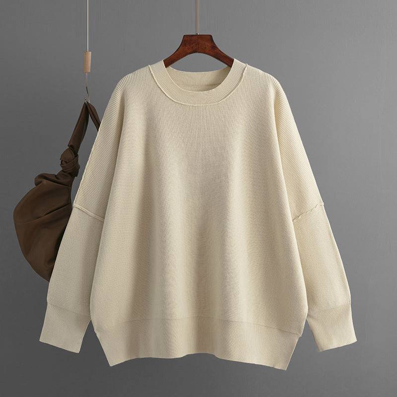 Loose Knit Solid Color Pullover for Women's Fall/Winter Wardrobe  One Size Apricot 