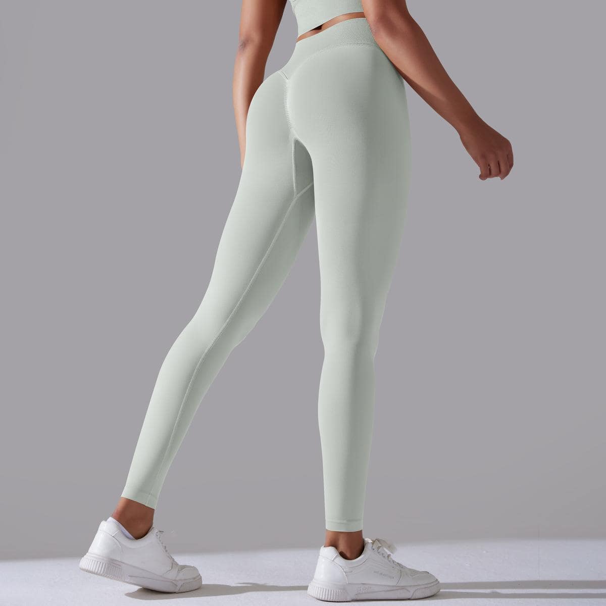 Seamless Cross Beauty Back Yoga Set for Women  S Trousers-Light Gray 