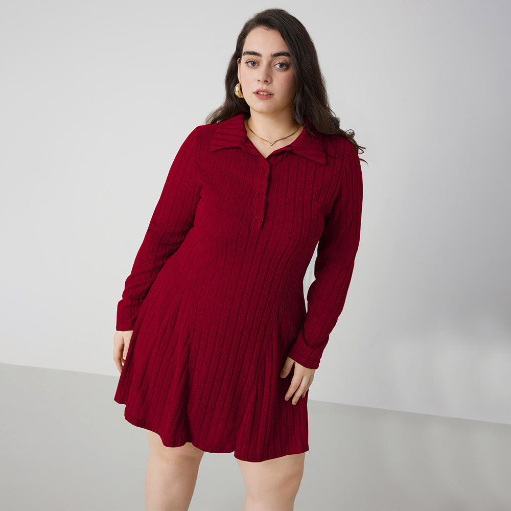 Plus Size Women Clothing Adult Lady like Woman Office Red Dress Autumn Winter All Matching A line - Wild Amber Fashion