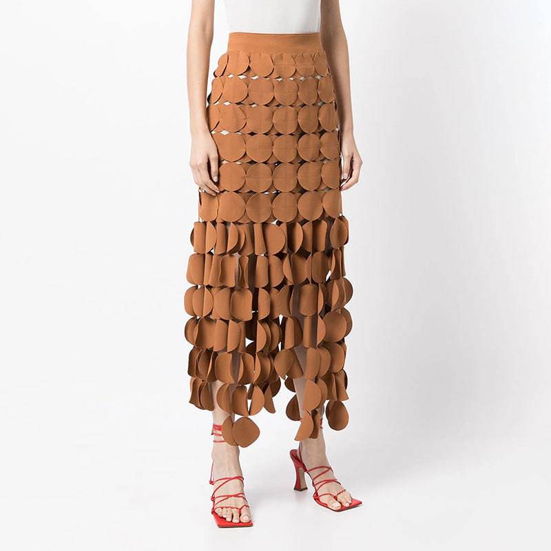 Elegant Fringed Midi Skirt for Summer  S Orange 