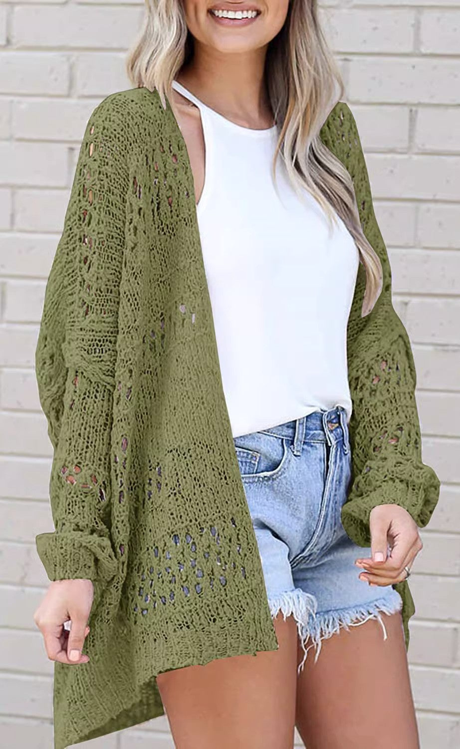 Bohemian Crochet Coat Hollow Out Cutout out Solid Color Women Knitted Cardigan - Wild Amber Fashion